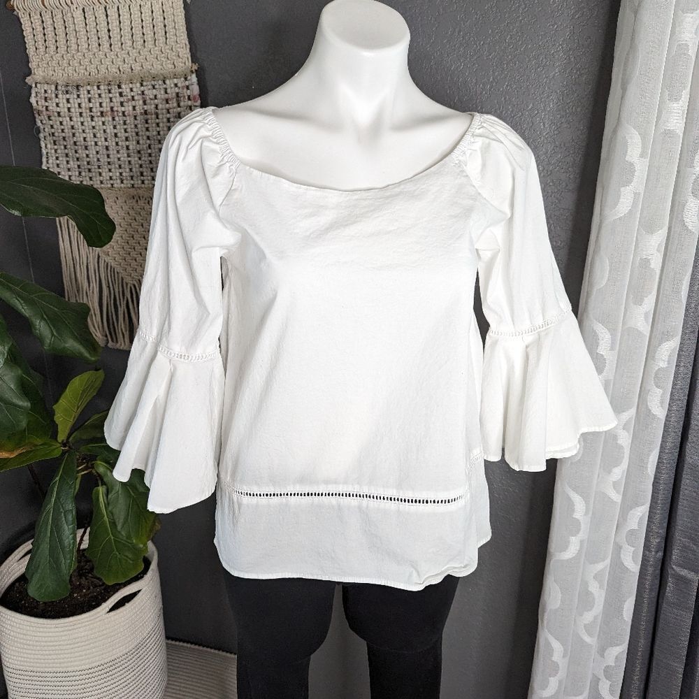 Pleione White Bell Sleeve Blouse